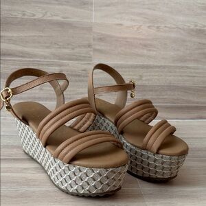 Carmen Steffens women’s tan wedge sandals ~ 7